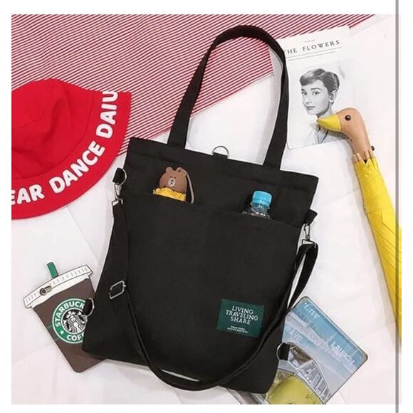 NEW Aesthetic Versatile Canvas Shopper Tote Bag Pockets Zipper Reusable - Picture 2 of 6